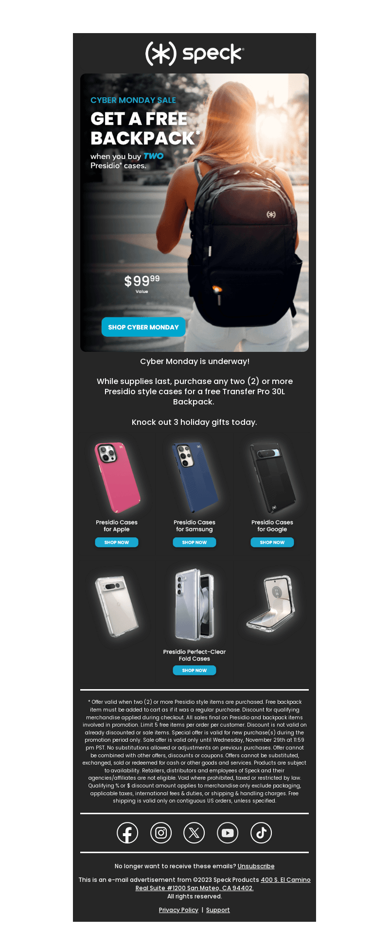 Speck Products email from Sat, Nov 25, 2023
