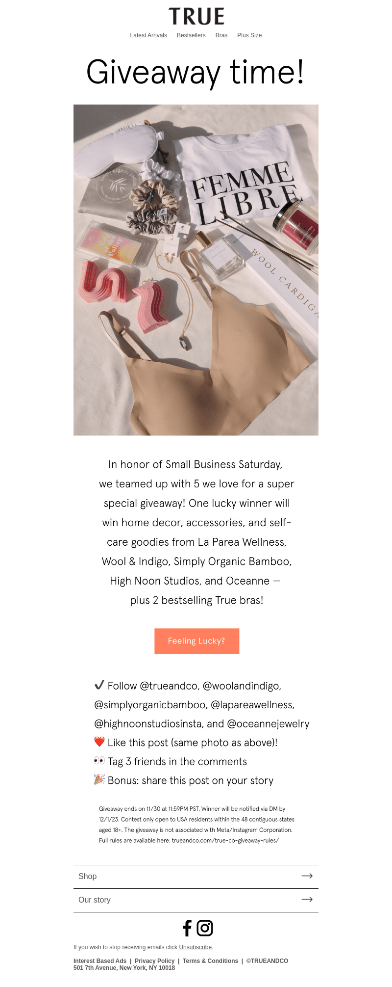True and Co email from Sat, Nov 25, 2023