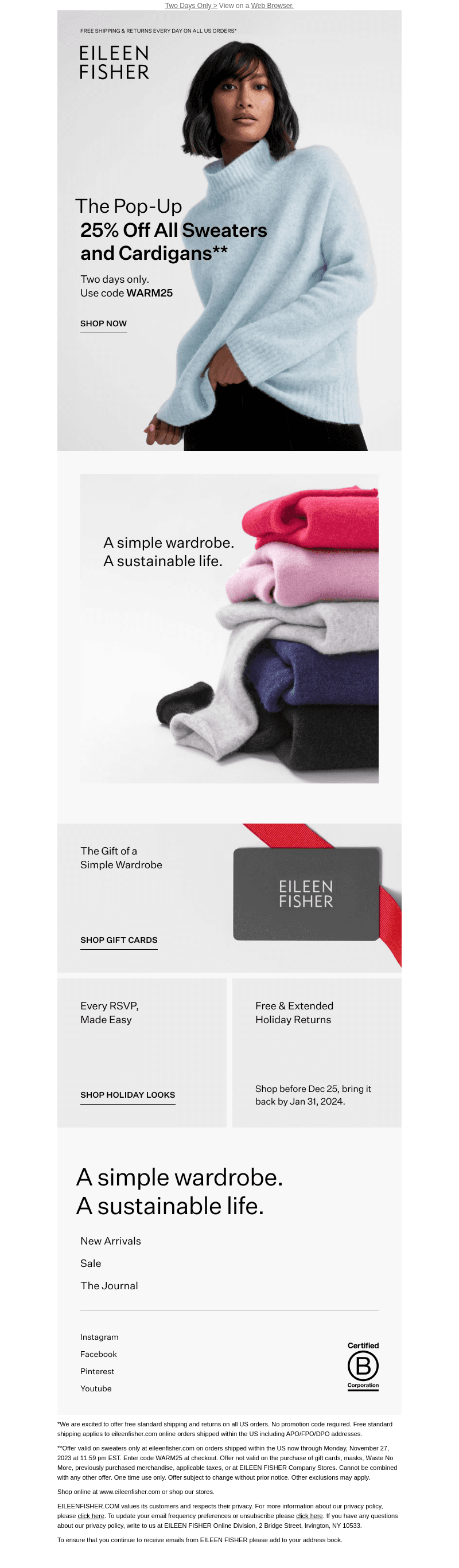 25% Off All Sweaters and Cardigans
