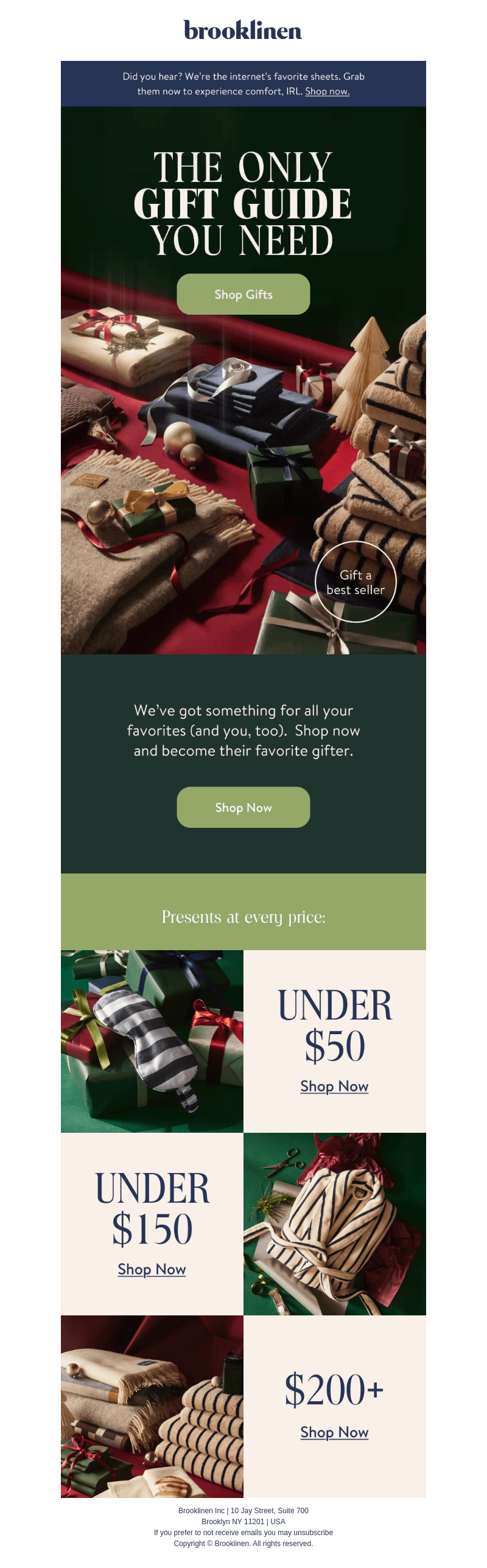 Brooklinen email from Sun, Dec 3, 2023