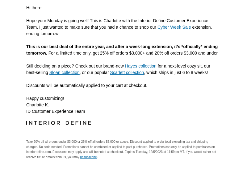 Your Interior Define order