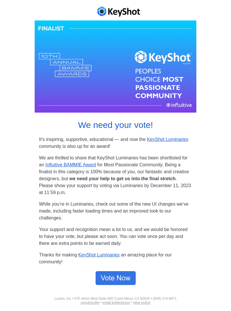 KeyShot Needs Your Vote!