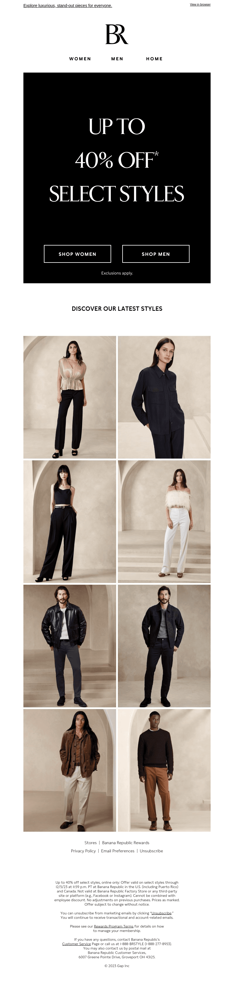Up to 40% off select styles is ending