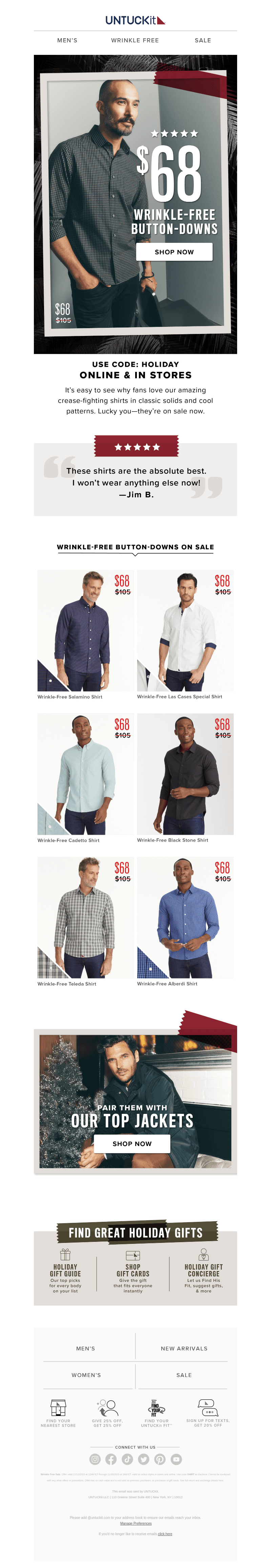 $68 Wrinkle-Free Shirts Ends Soon!