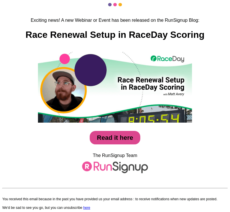 RunSignUp email from Wed, Dec 6, 2023