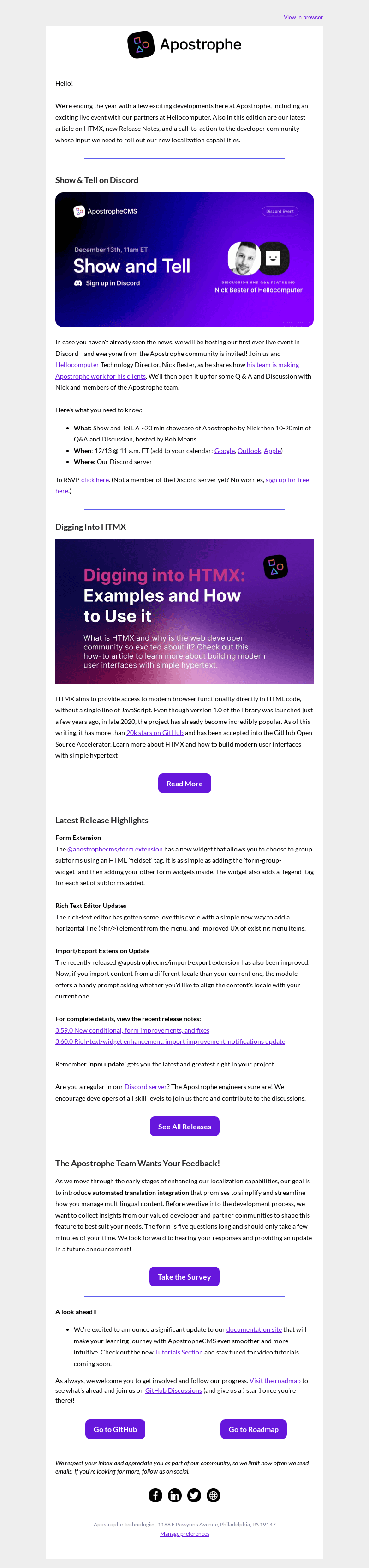 Apostrophe email from Thu, Dec 7, 2023