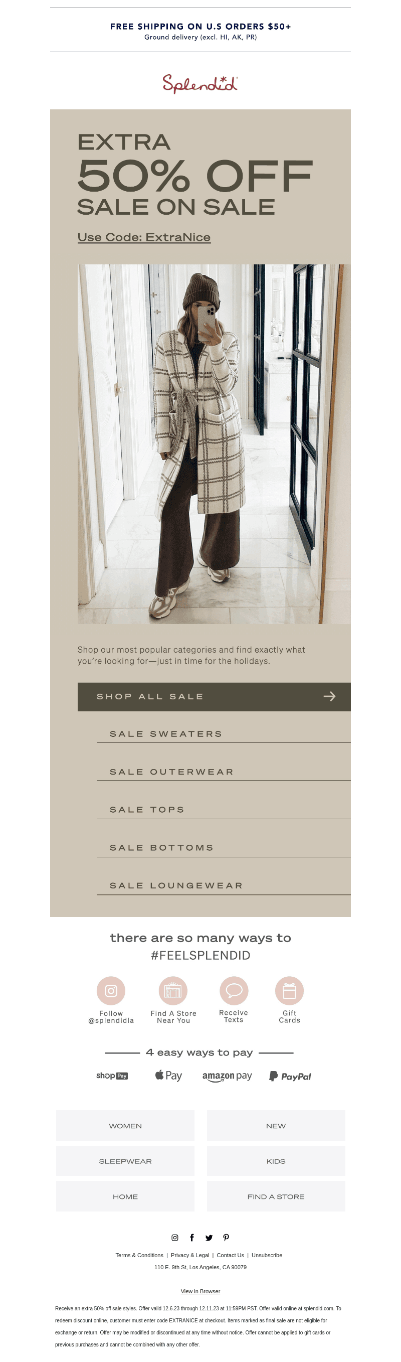 Extra 50% Off Sweaters, Outerwear, Loungewear, + More!