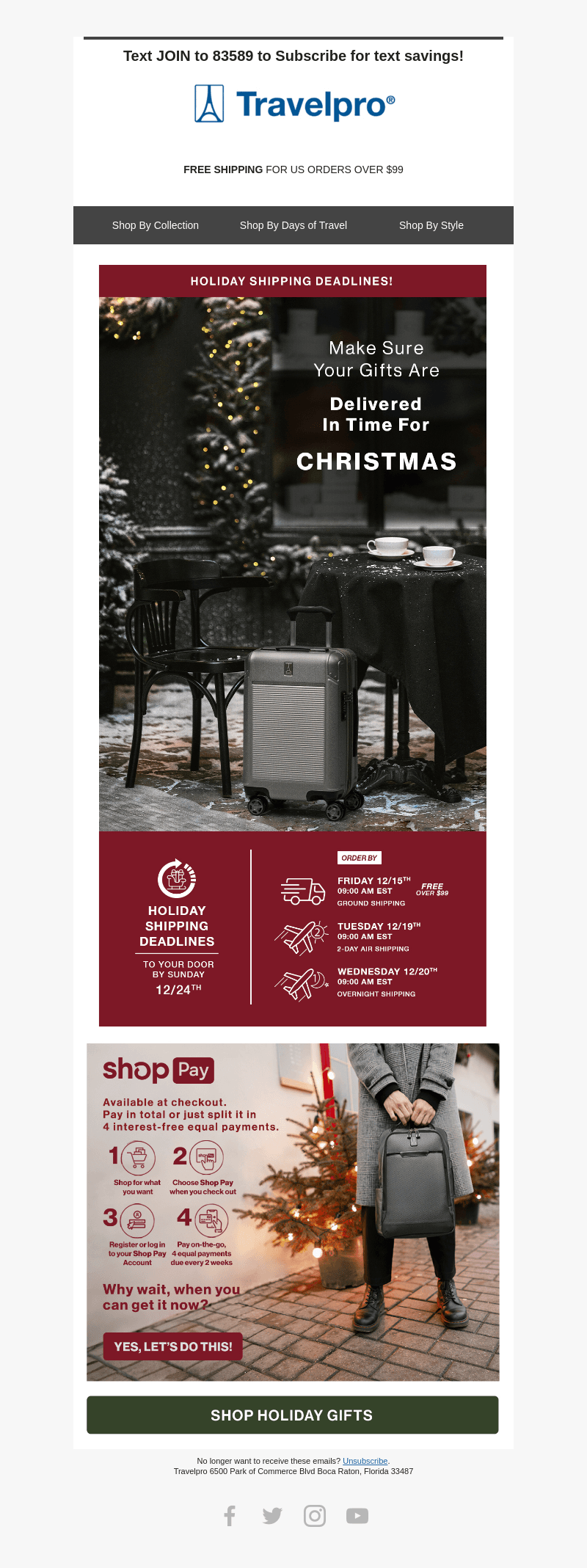 Travelpro Products email from Sun, Dec 10, 2023