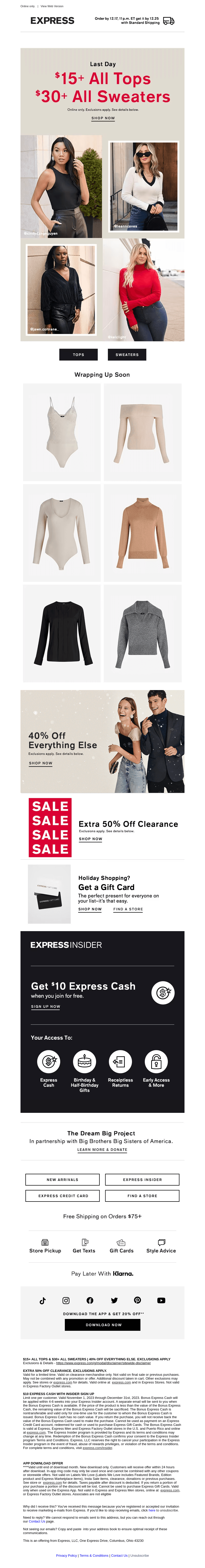 Quick! $15+ all tops | $30+ all sweaters ends TONIGHT