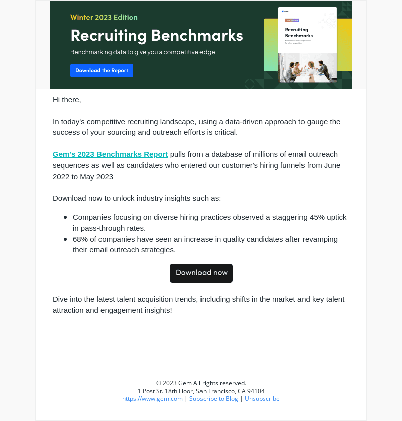 Download Gem's 2023 Recruiting Benchmarks Report