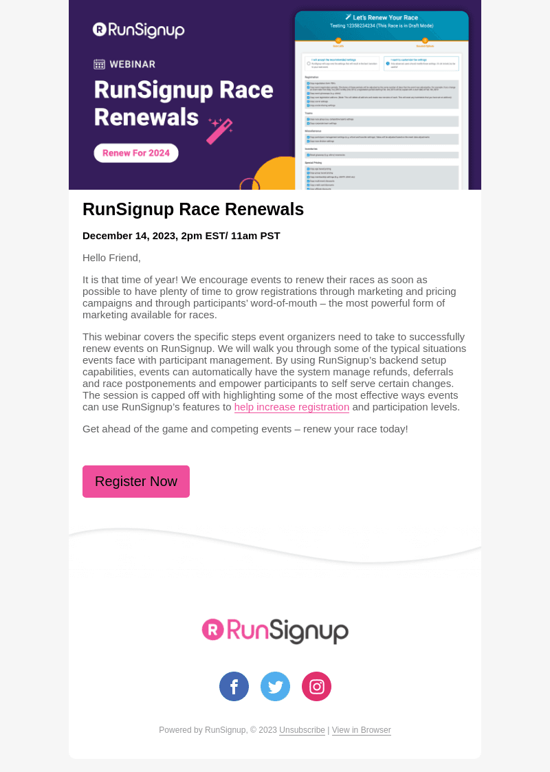 RunSignUp email from Tue, Dec 12, 2023