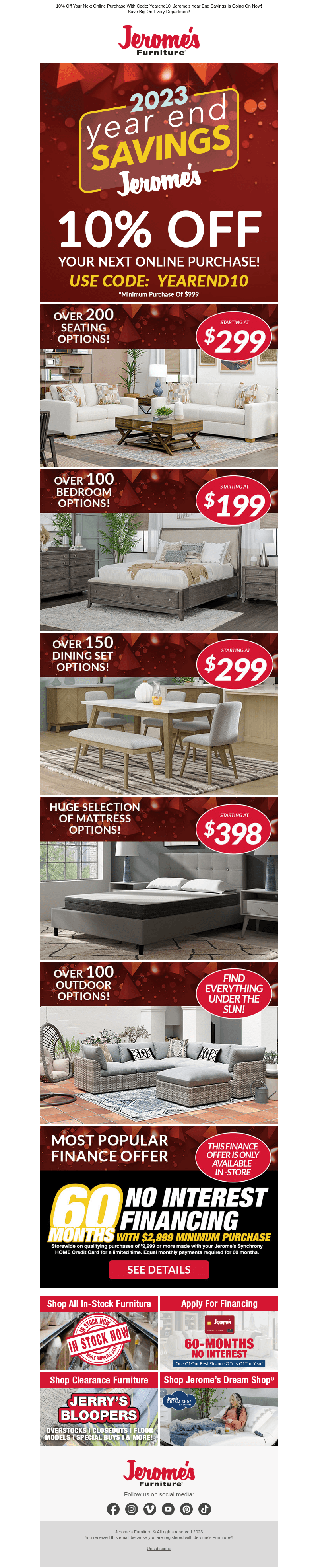 Going on Now - Year End Savings at Jerome's!