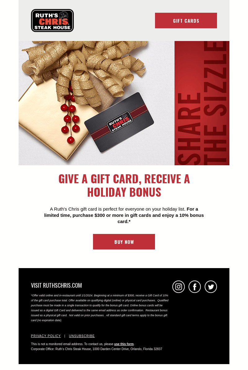 Ruth's Chris email from Wed, Dec 13, 2023