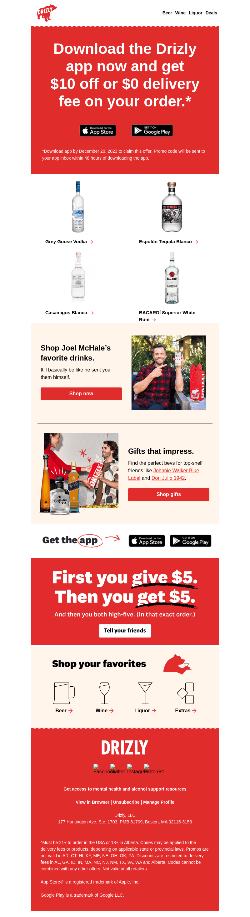 Drizly email from Wed, Dec 13, 2023