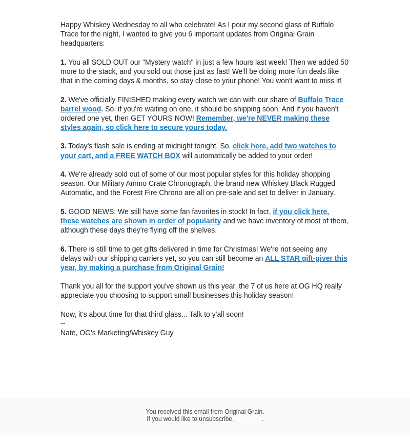 For Immediate Release: 6 Updates From Original Grain