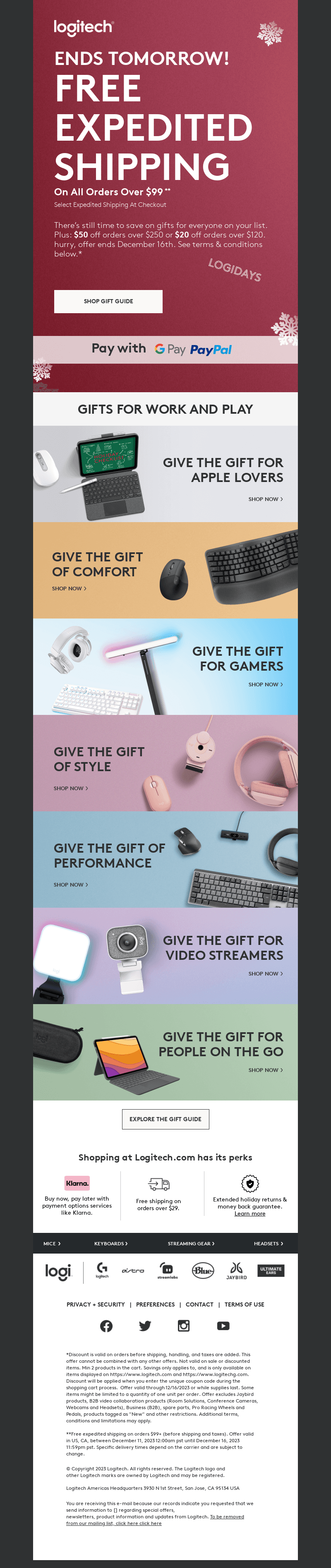 Logitech email from Fri, Dec 15, 2023