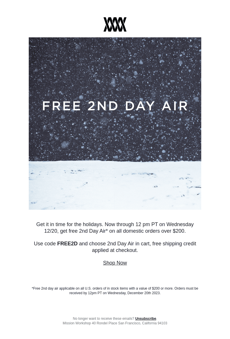 Free 2nd Day Air // MISSION WORKSHOP