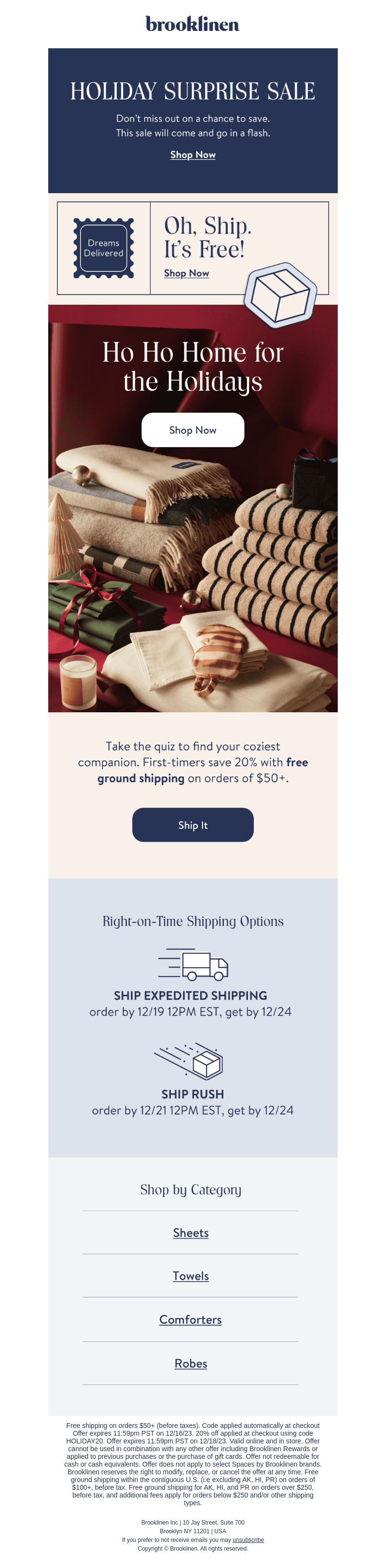 Brooklinen email from Fri, Dec 15, 2023