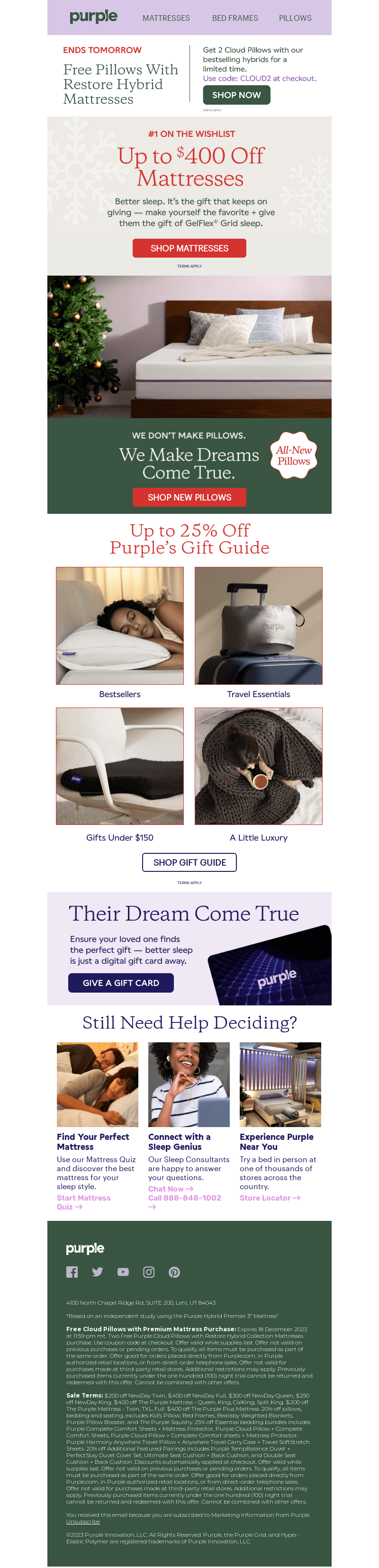 Ends tomorrow - 2 free pillows with purchase