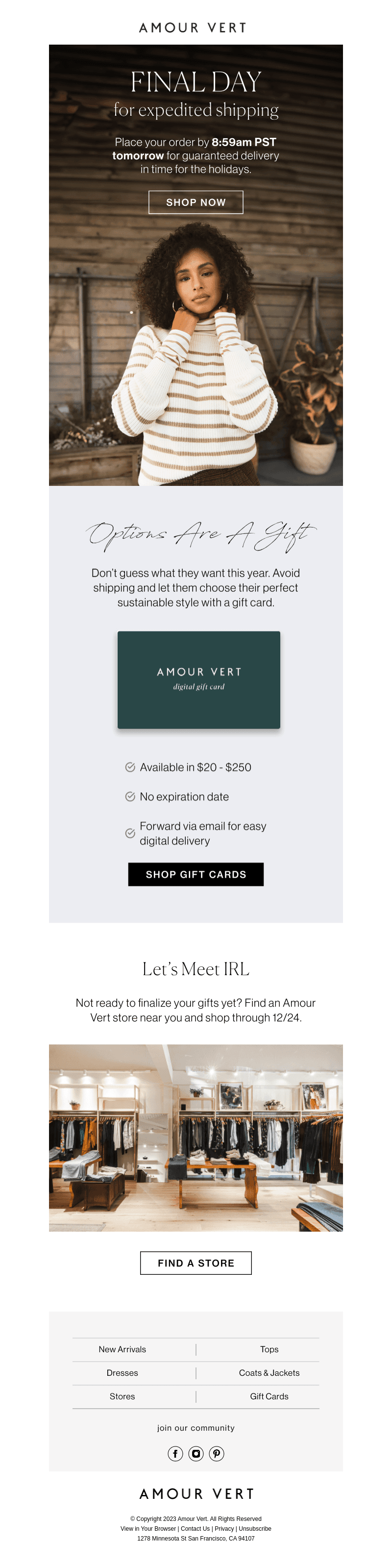Amour Vert email from Mon, Dec 18, 2023