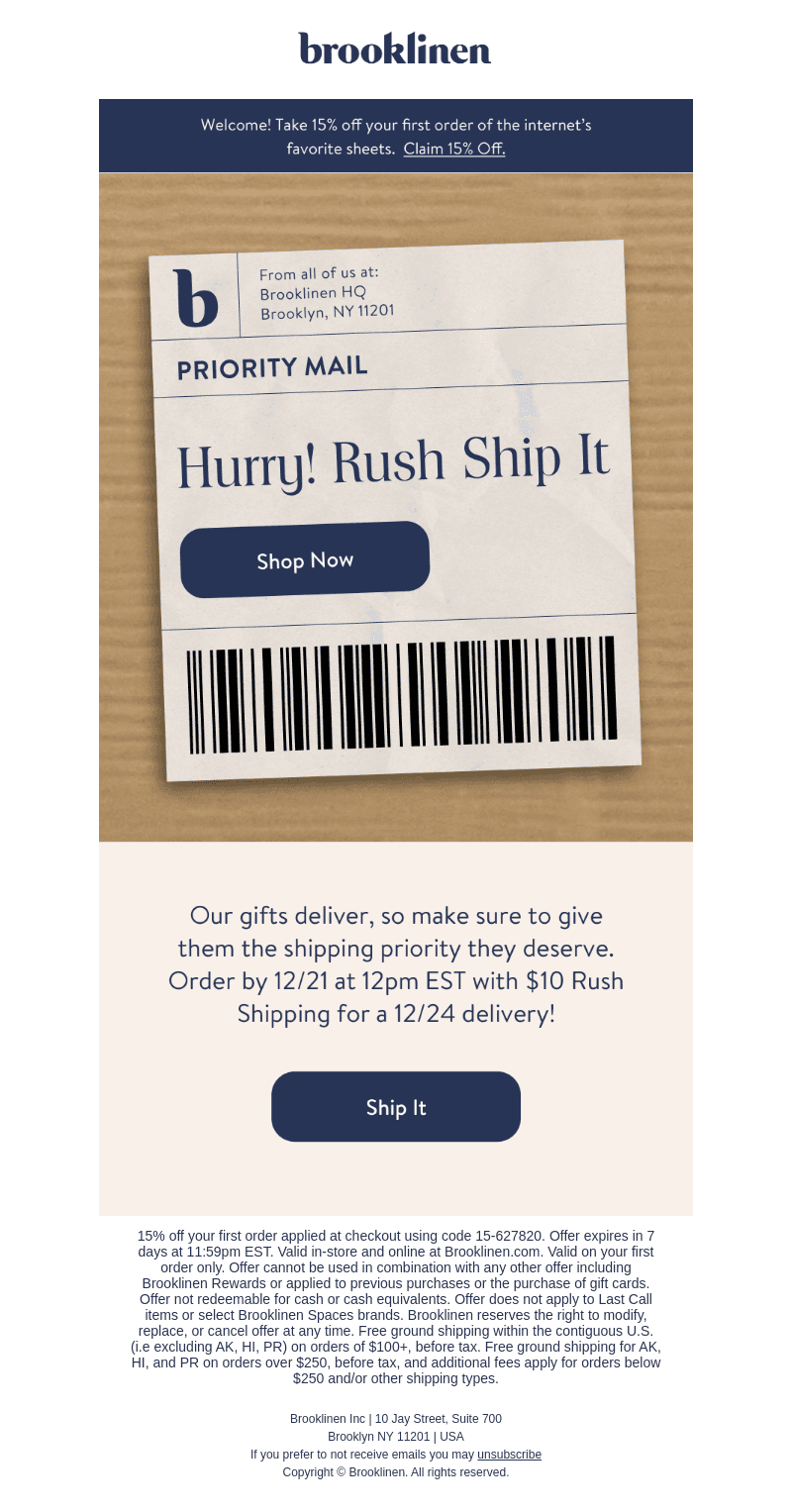 Brooklinen email from Tue, Dec 19, 2023