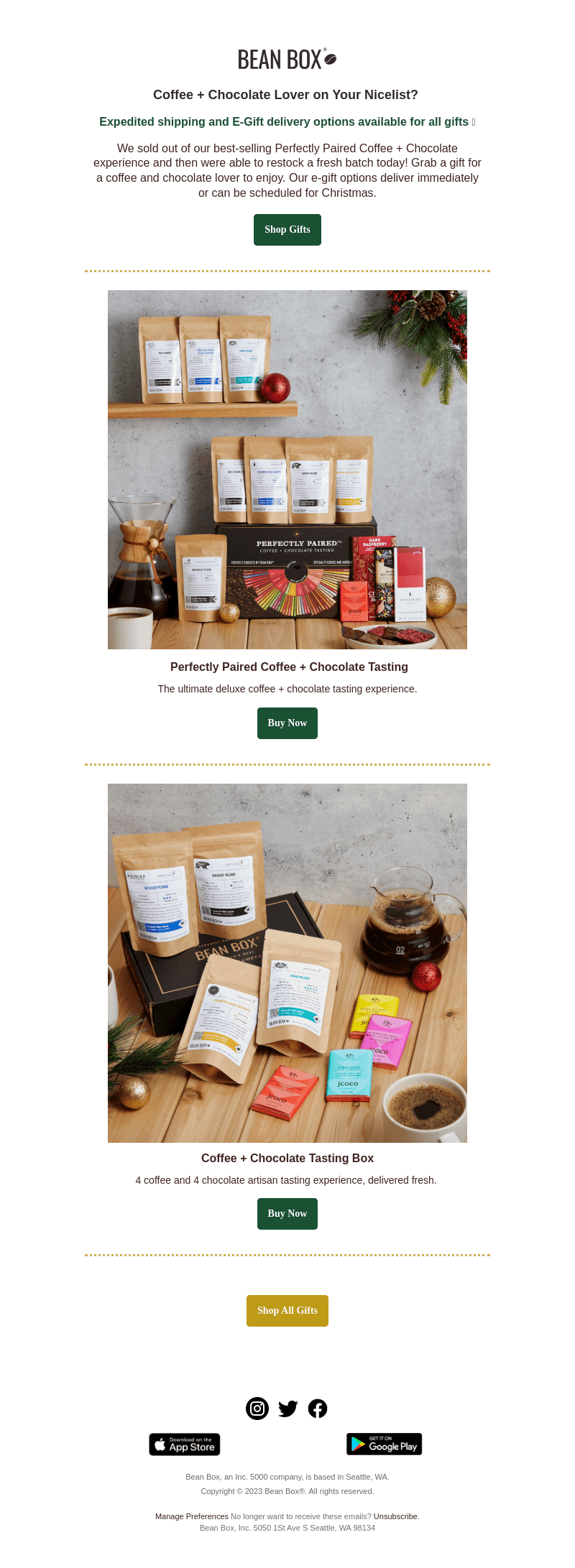 BeanBox email from Tue, Dec 19, 2023