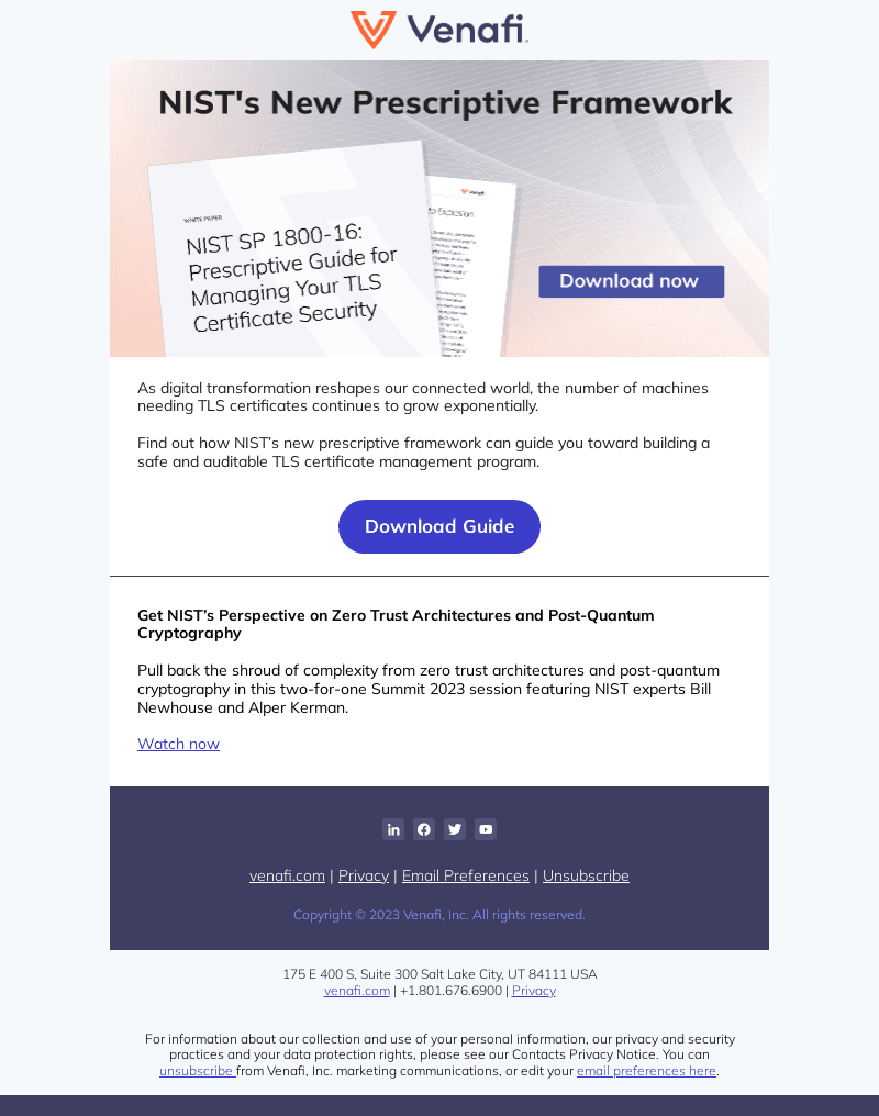 Venafi email from Wed, Dec 20, 2023