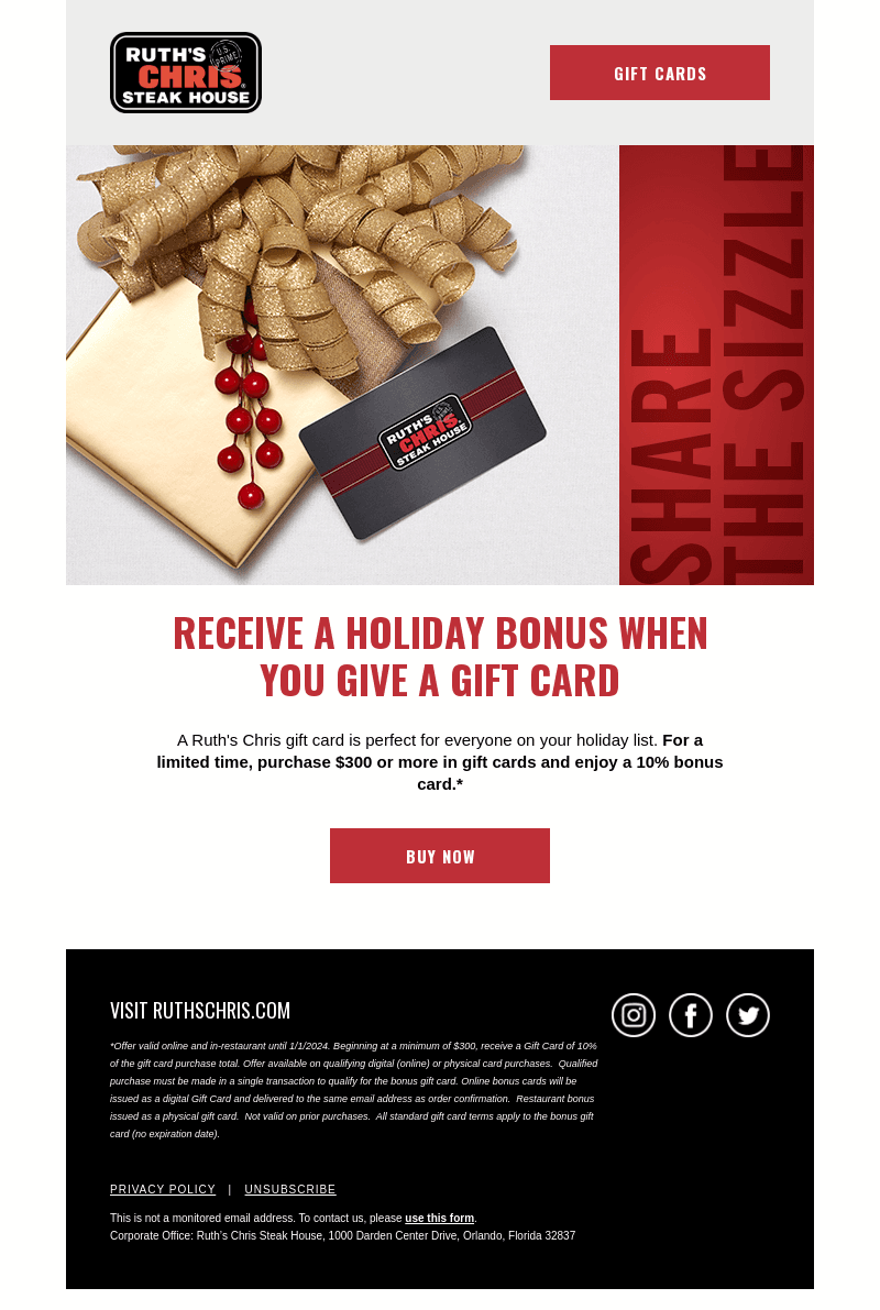 Ruth's Chris email from Wed, Dec 20, 2023
