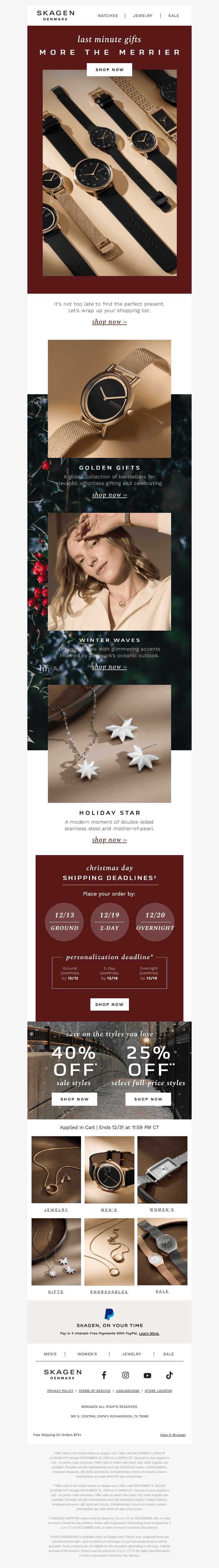 Skagen email from Wed, Dec 20, 2023
