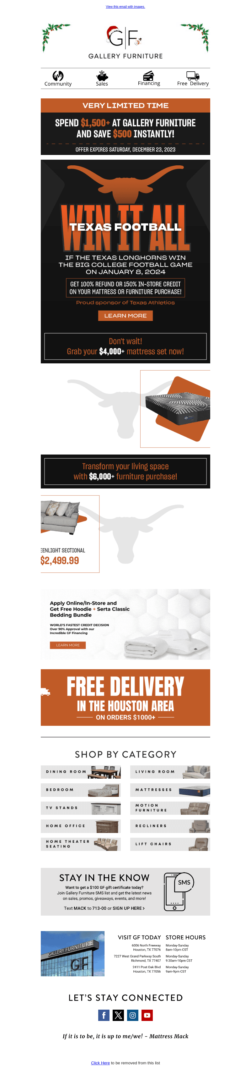 Gallery Furniture email from Thu, Dec 21, 2023