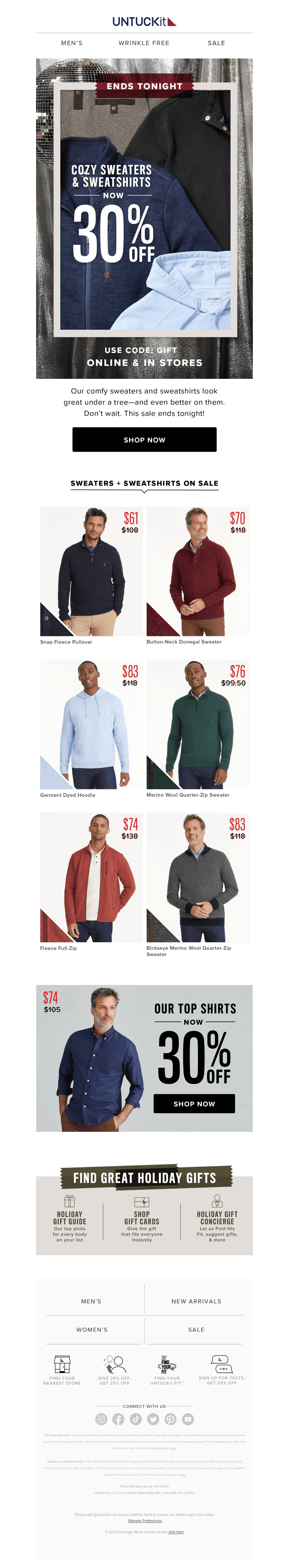 ENDS TONIGHT: 30% Off Sweaters + Sweatshirts
