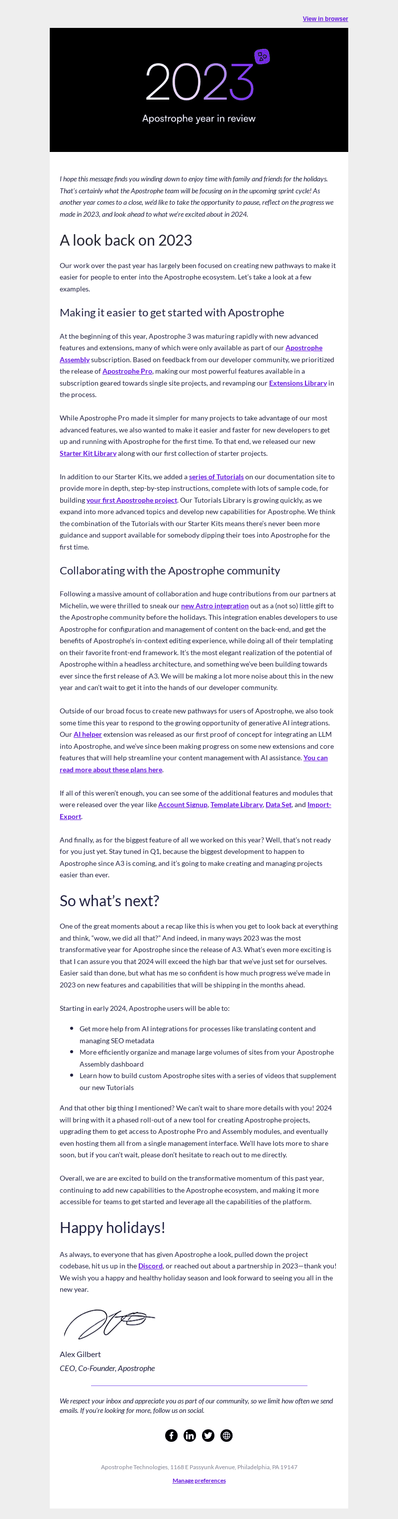 Apostrophe email from Fri, Dec 22, 2023