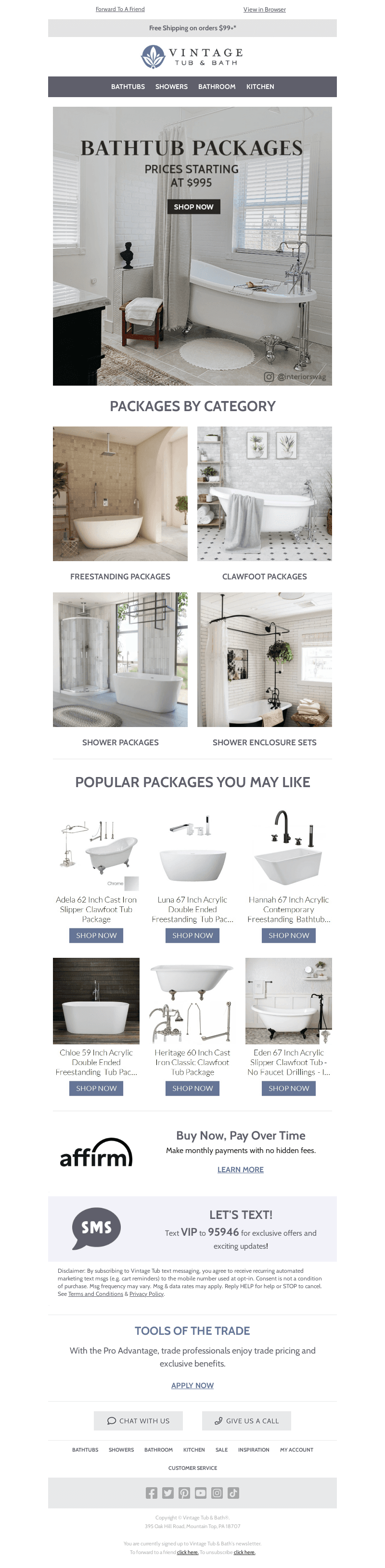 Tub packages starting at $995