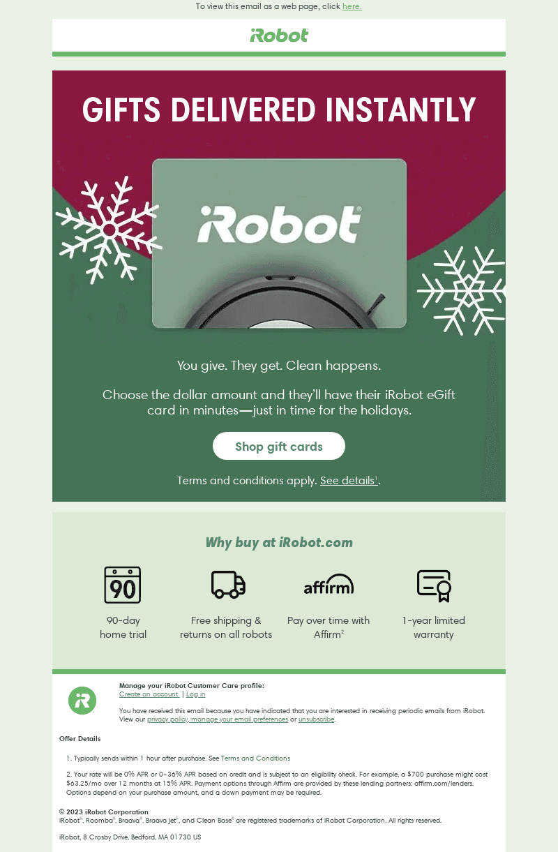 iRobot email from Sun, Dec 24, 2023