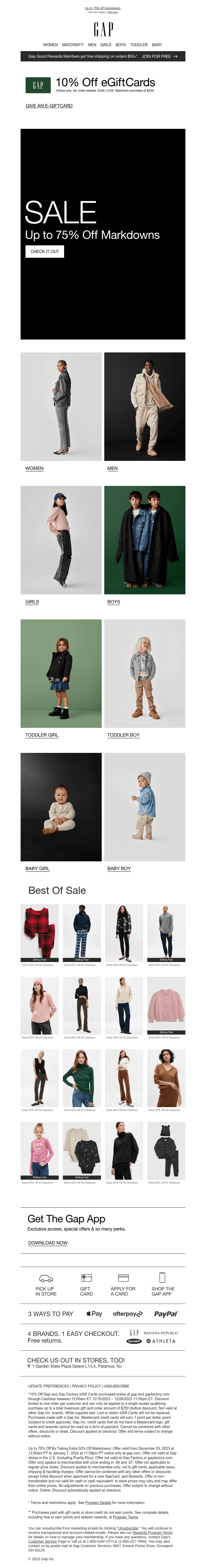 We're announcing up to 75% OFF markdowns + 10% off eGiftCards