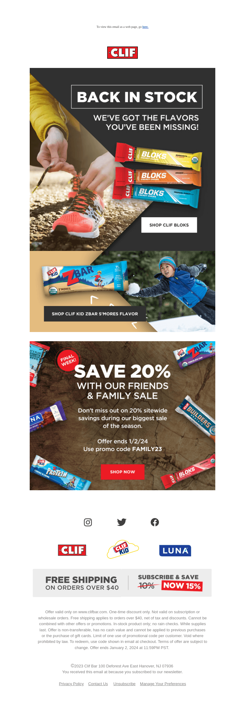 Clif Bar & Co. email from Wed, Dec 27, 2023