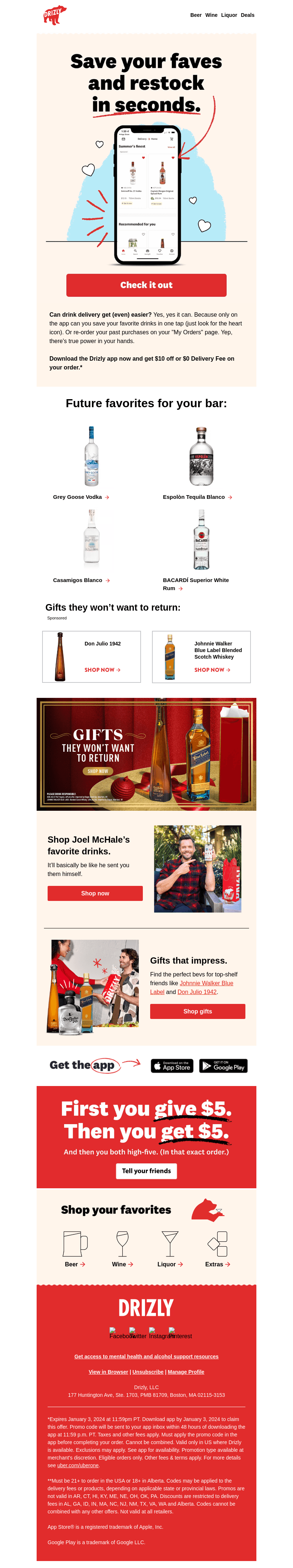 Drizly email from Wed, Dec 27, 2023