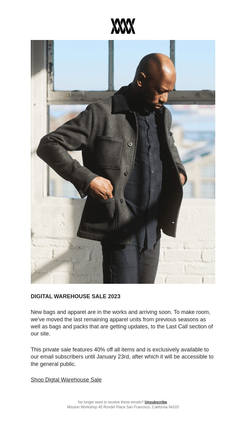 Digital Warehouse Sale // MISSION WORKSHOP