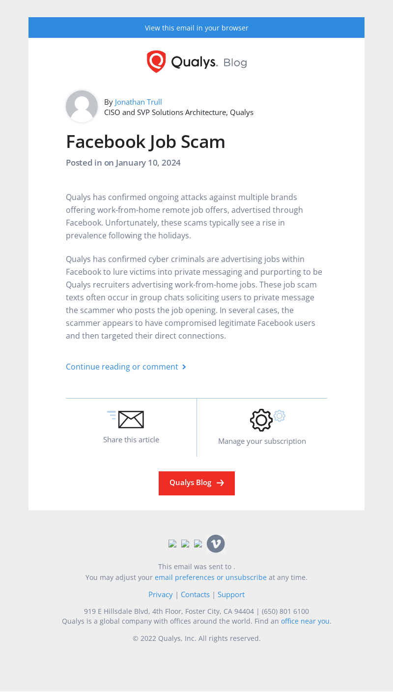 Read the latest post - Facebook Job Scam