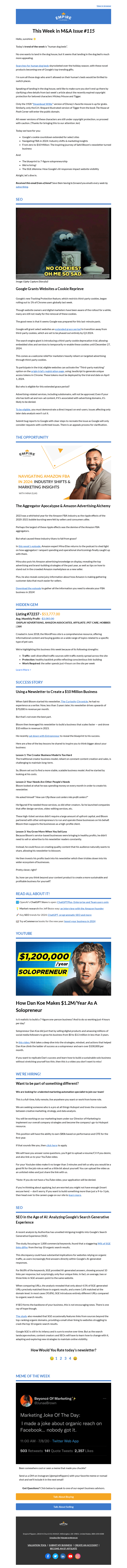 Empire Flippers email from Fri, Jan 12, 2024