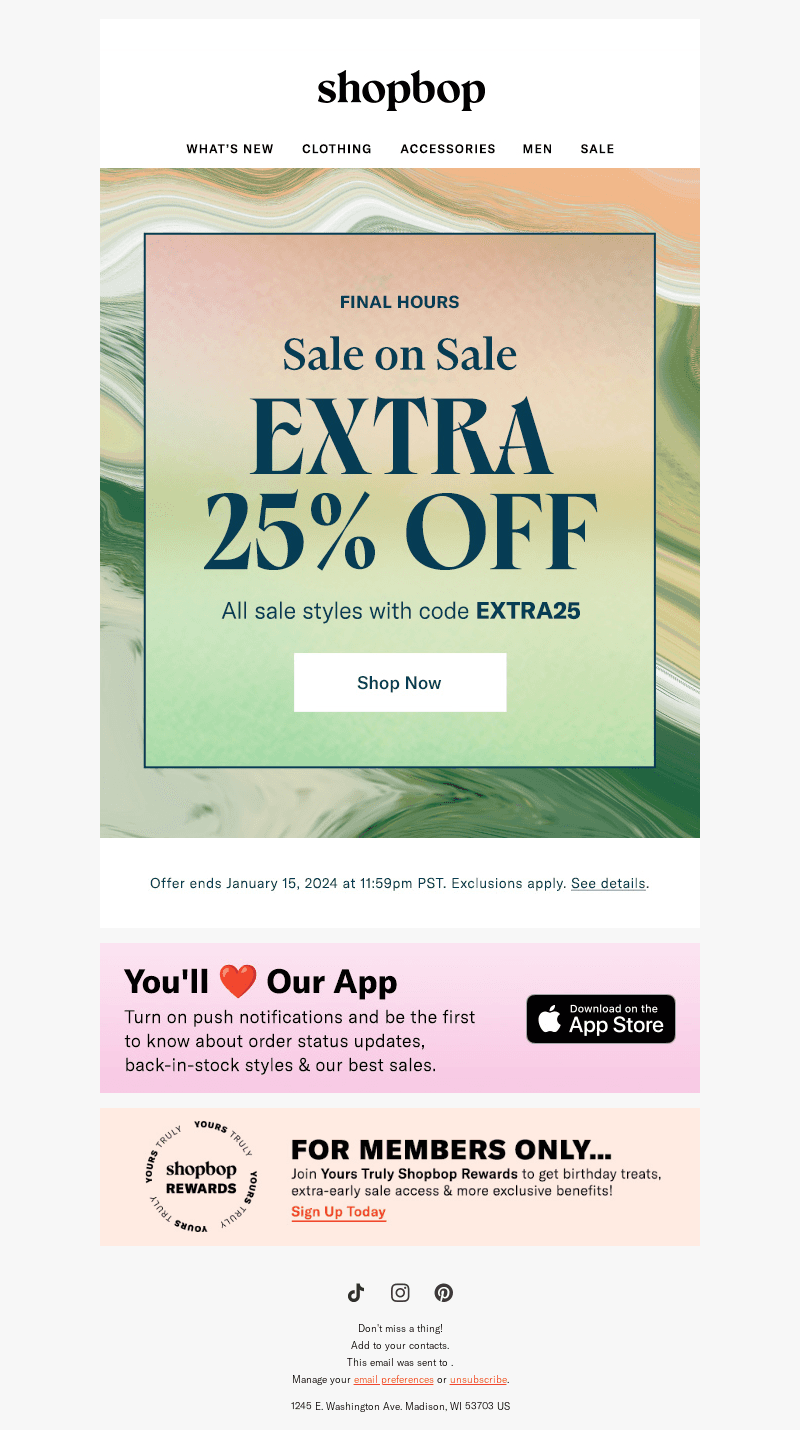Final hours: extra 25% off SALE styles