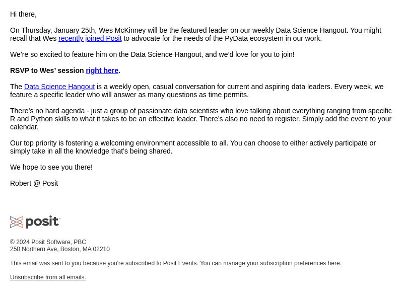 Join Wes McKinney's Data Science Hangout