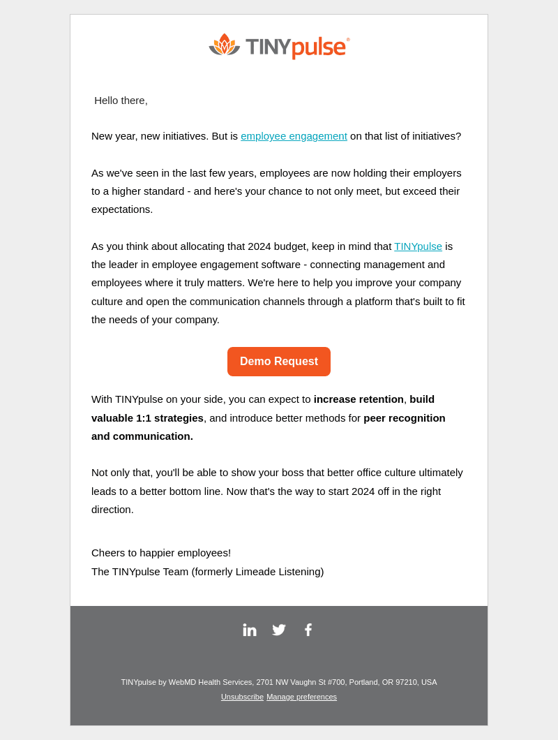 TINYpulse email from Thu, Jan 18, 2024