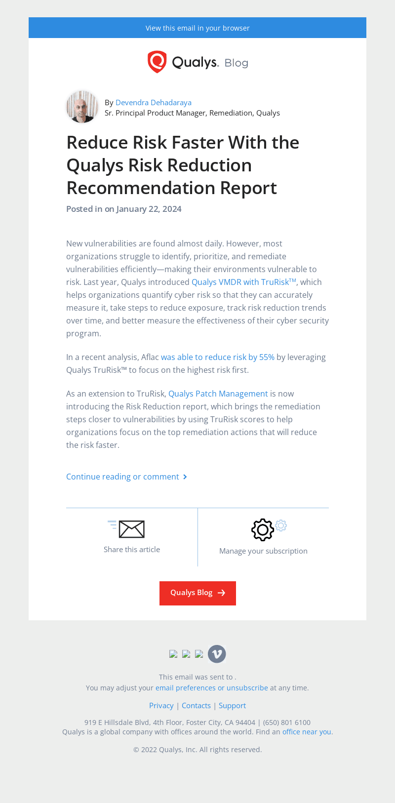 Qualys email from Mon, Jan 22, 2024