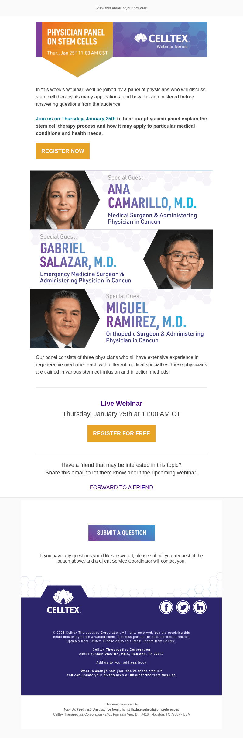 Webinar on 1/25: Physicians Discuss Stem Cell Therapy