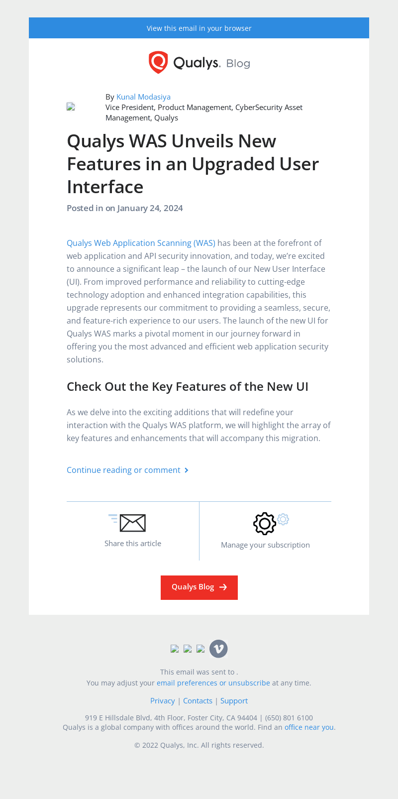 Qualys email from Wed, Jan 24, 2024
