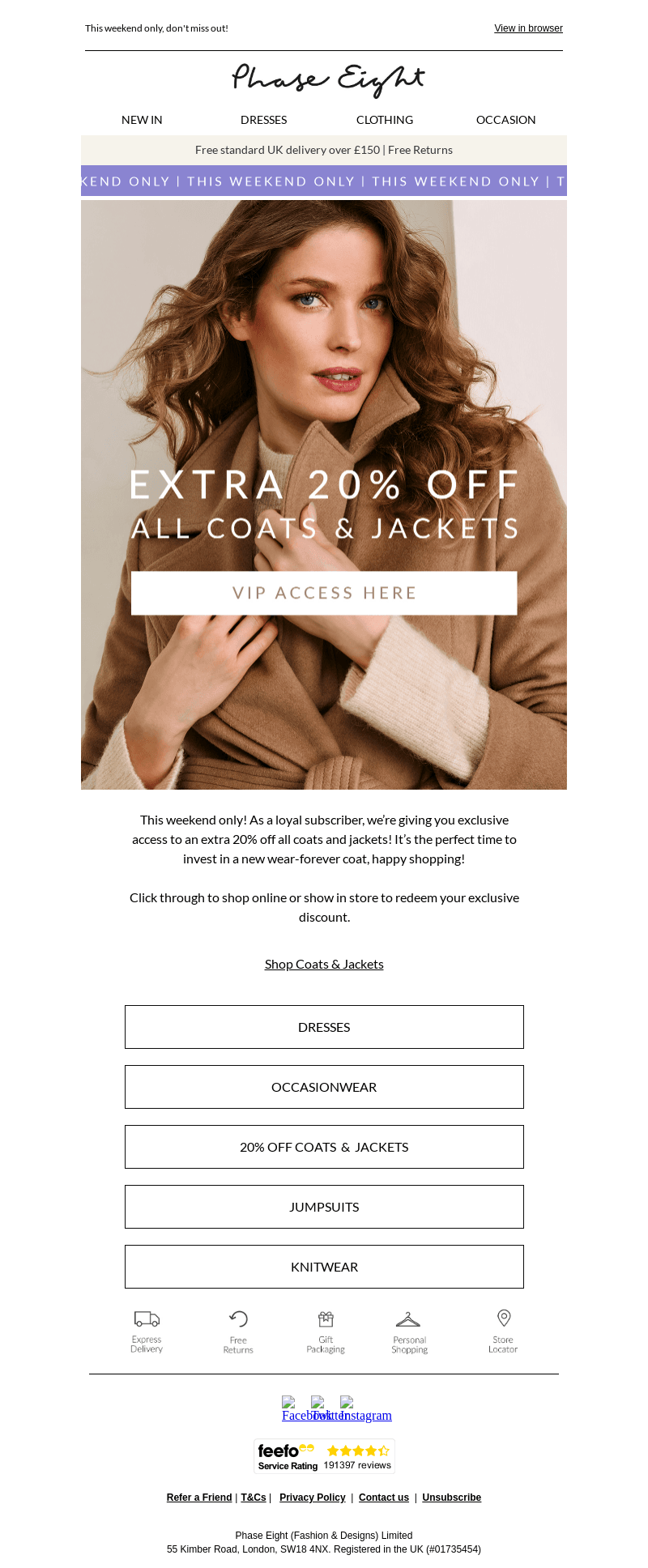 VIP ACCESS: 20% off ALL coats & jackets