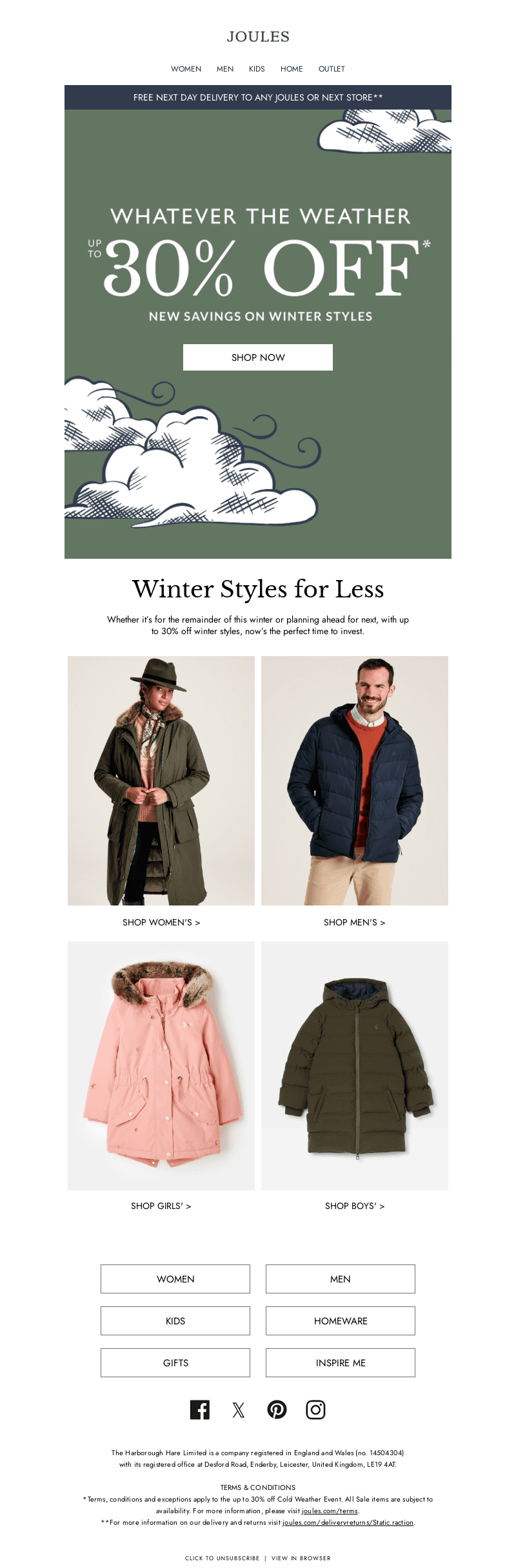 Up to 30% off winter styles