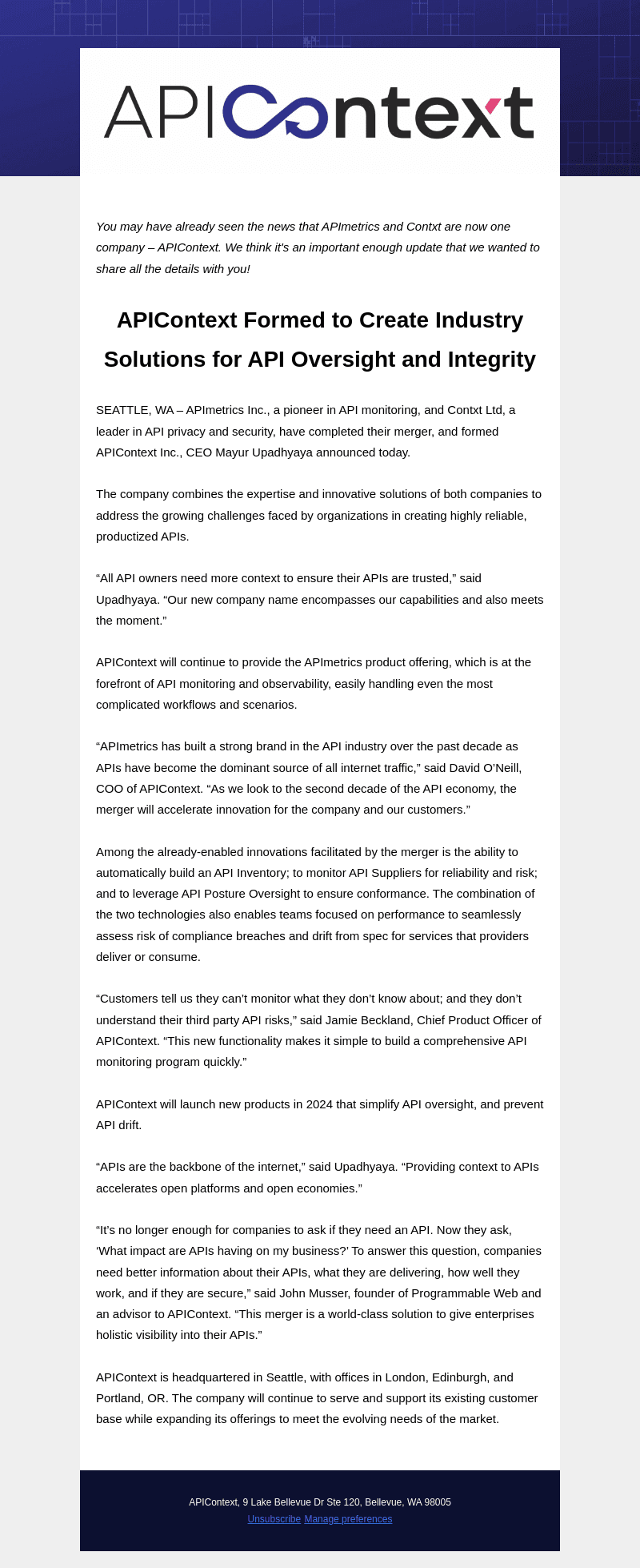APIContext email from Tue, Jan 30, 2024