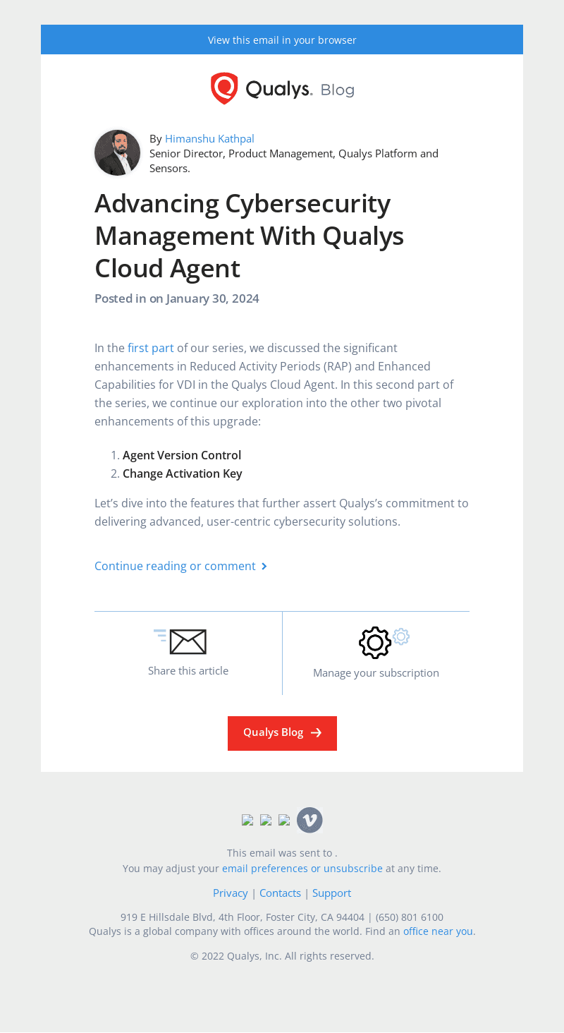 Read the latest post - Advancing Cybersecurity Management With Qualys Cloud Agent